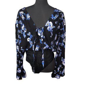 FREE PEOPLE PRINT BELL SLEEVE BODYSUIT SZ S